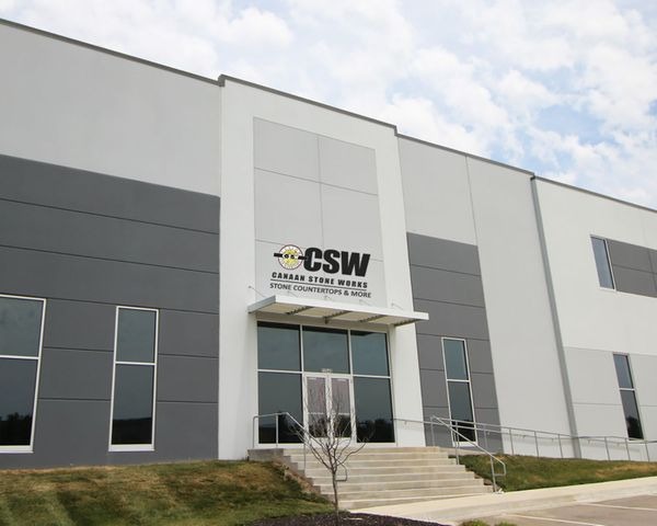 Exterior view of Canaan Stone Works showroom building in Shawnee Kansas