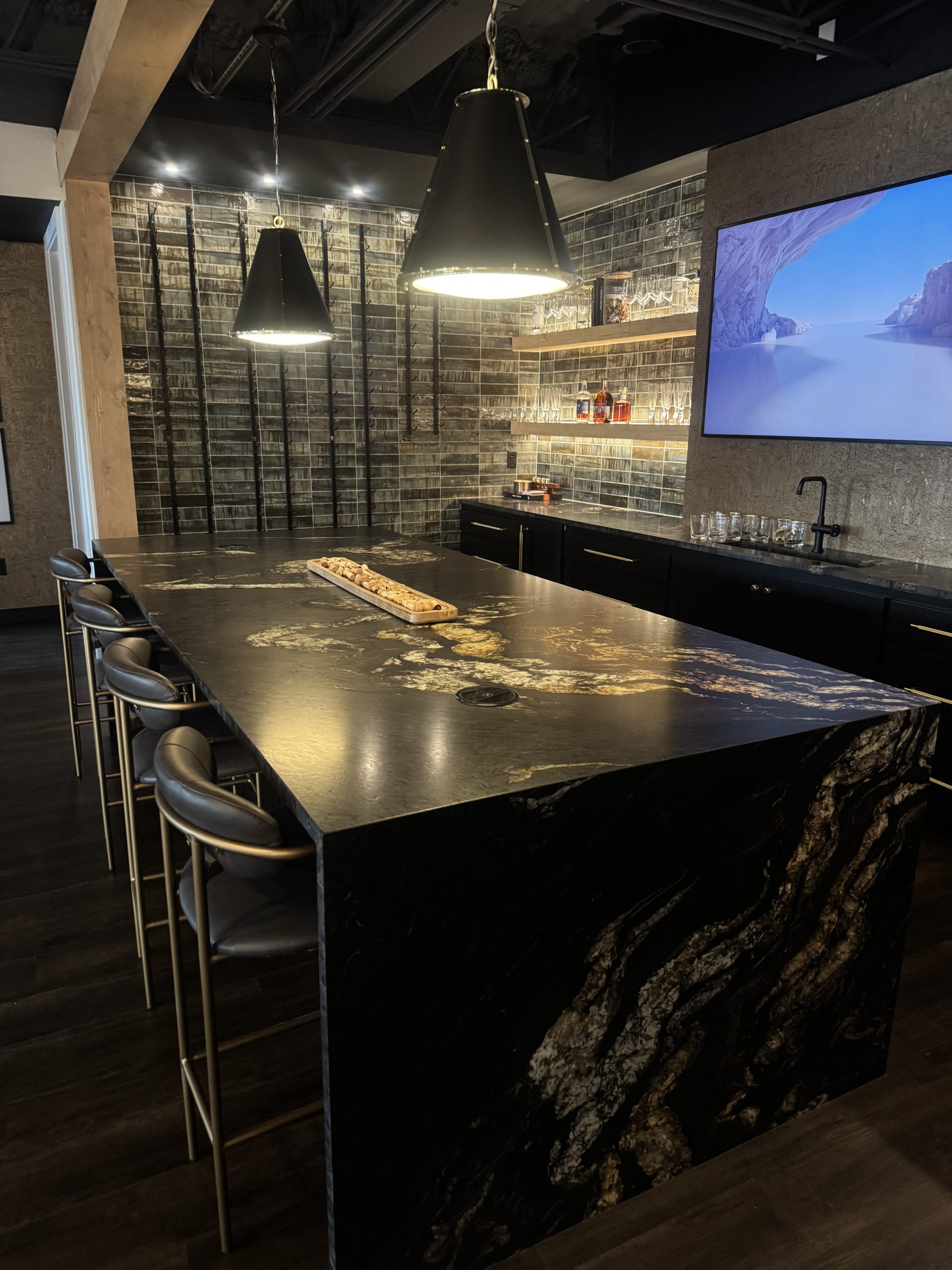 Polished black granite countertop installation in Kansas City kitchen remodel