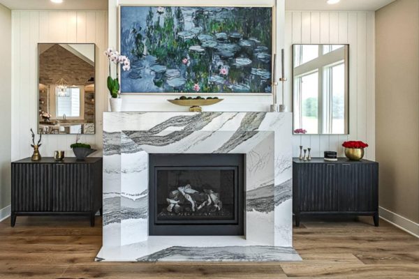 Marble fireplace surround with clean modern detailing